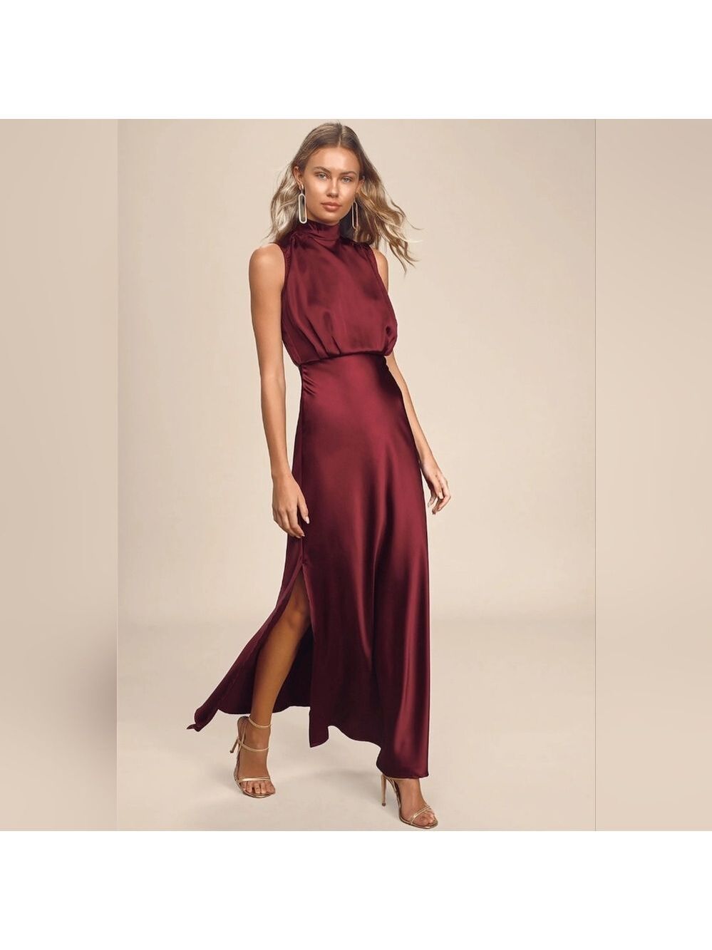 Lulus - Classic Elegance Wine Satin Maxi Dress - Picture 4 of 7